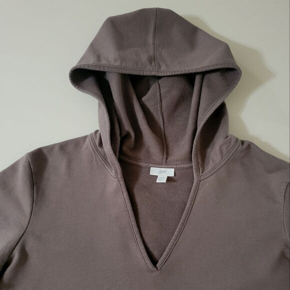 J.Jill Brown V-neck Long Sleeve Hooded Pullover Top - Picture 7 of 12